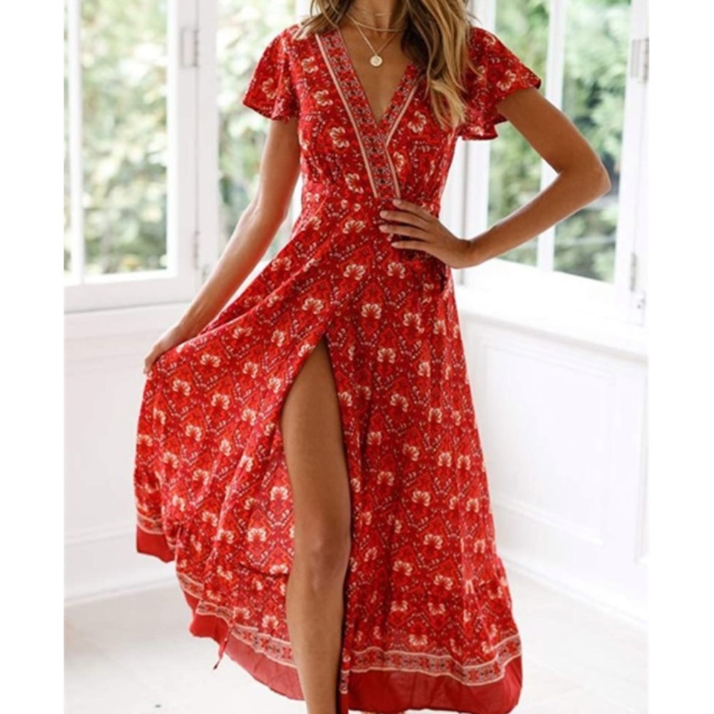 Summer Red Floral Maxi